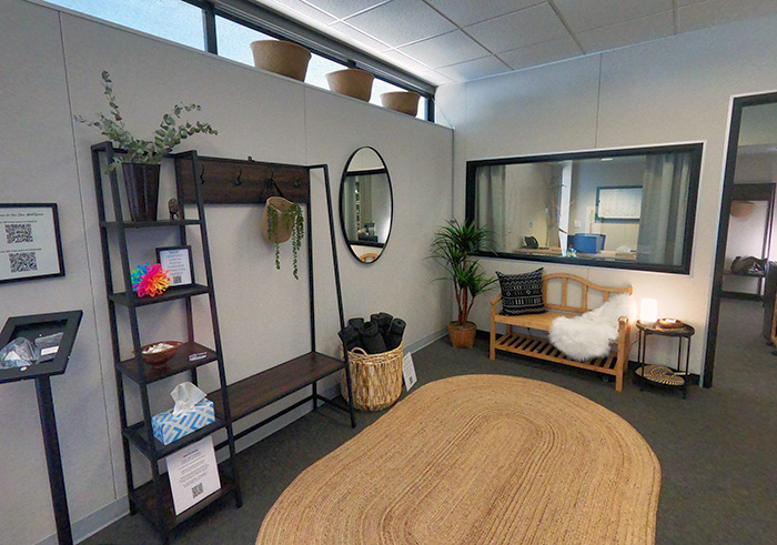 Interior of classroom set up as a cozy space to promote wellness 