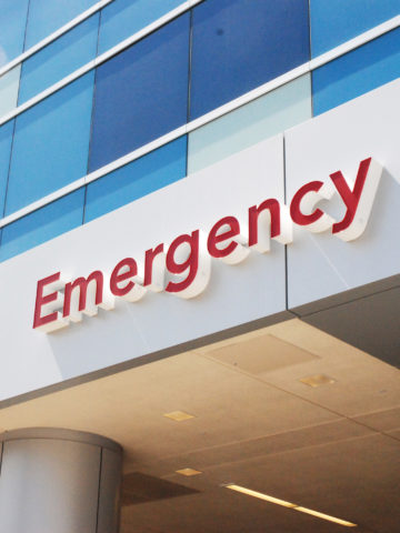 Emergency sign at CHOC's emergency department in Orange, CA