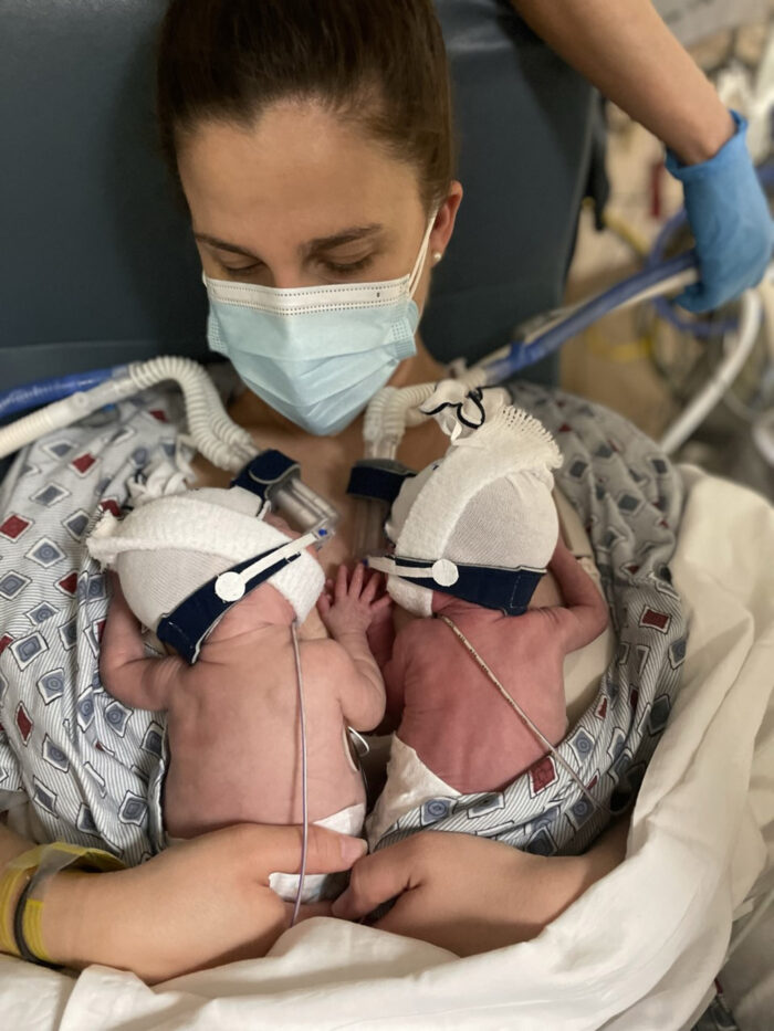 Megan with her premature twin sons