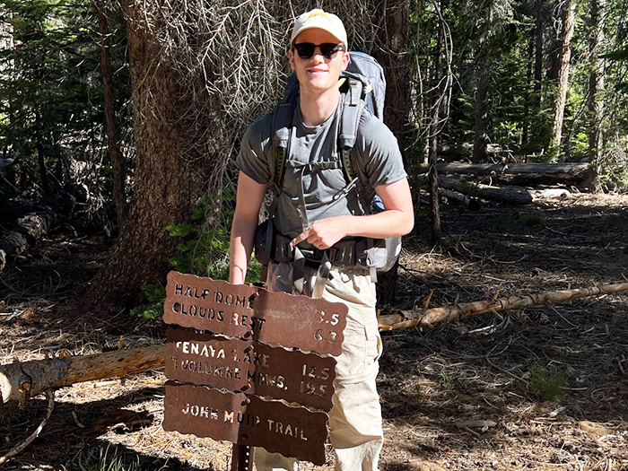 CHOC Research Institute intern, Daniel Sherlock, hiking in Yosemite