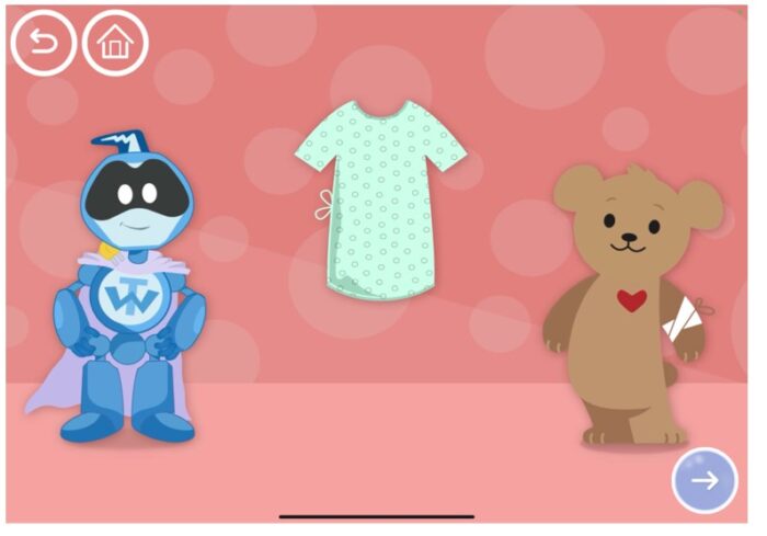 Surgery AR module from CHOC Mi4 - Robot and Choco Bear with surgical gown 
